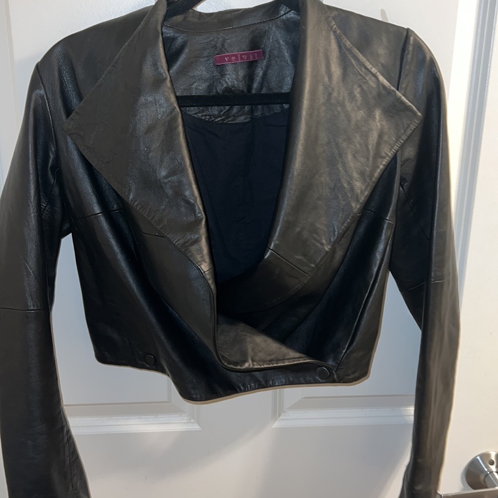 Velvet brand leather cropped jacket